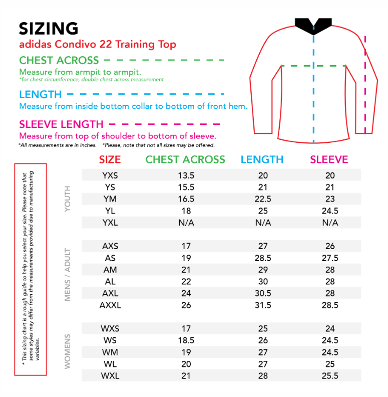 Adidas Condivo 22 sizing guide